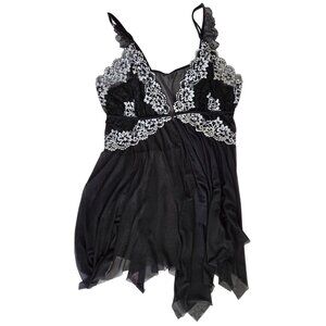 Black Sheer Lace Babydoll Lingerie Adjustable Straps Floral Embroidery Size XXL